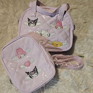 Hello Kitty Sanrio Characters Shoulder Crossbody Hand Bag & Pouch Makeup Bag